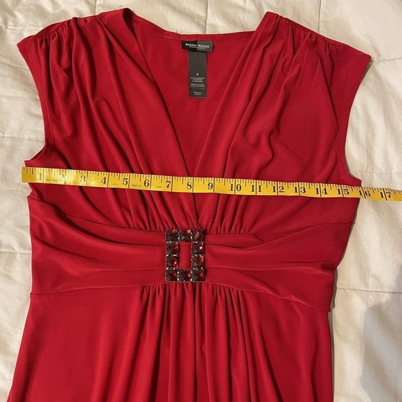 Bisou Bisou Dress Women Size 8 Red Cap Sleeves Fit n Flare Rhinestones V… - Picture 5 of 8